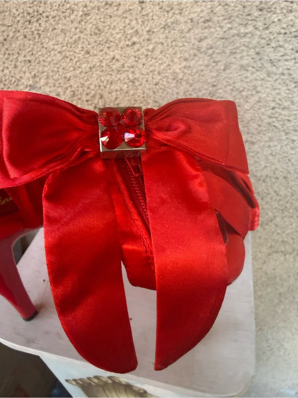 Fabulicious Cocktail Red Satin Crisscross Ankle Strap Platform